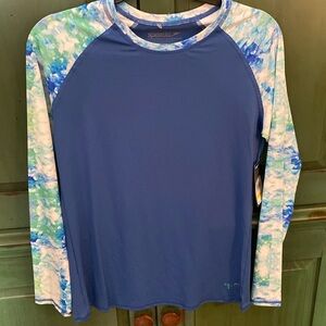 Speedo Bright Cobalt Rash Guard with Printed Sleeves size medium